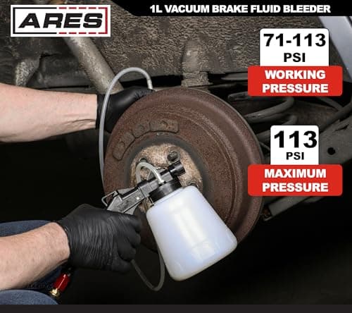 ARES 70923 - Vacuum Brake Fluid Bleeder - 1-Liter Vacuum Fluid Extractor - Hanging Hook and Locking Trigger Allows for Hands Free Operation