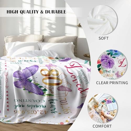 ZWERIVP 80th Birthday Gifts for Women, Best Present for 80 Year Old Woman Birthday, 1945 Present for Women Mom, Happy 80yr Bday Gifts Ideas, 80th Woman Bday Decorations Throw Blanket 50"X60"
