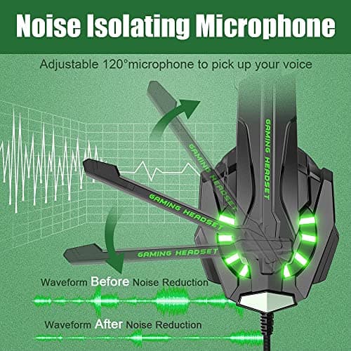 BENGOO G9000 Stereo Gaming Headset for PS4 PC Xbox One PS5 Controller, Noise Cancelling Over Ear Headphones with Mic, LED Light, Bass Surround, Soft Memory Earmuffs for Laptop Mac - Green
