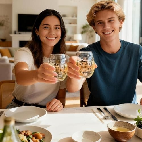 TOUNER Good Friends Are Like Stars Friendship Quote Stemless Wine Glass, Funny Best Friends Keepsake Wine Glass Gifts for Women Aunt Sister BFF, Thank You Friend Birthday Gifts for Women Bestie Friend B0GKLHXQBK