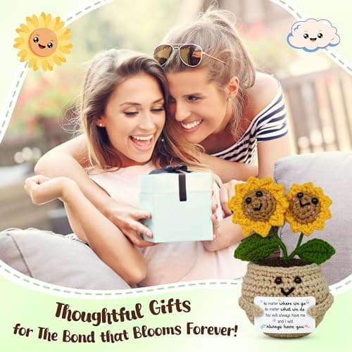 Friendship Gifts For Women, Friend Gift Ideas, Emotional Support, Sunflower Decor, Handmade Keepsake, Soft Yarn Texture OASSIE Best Friend Birthday Gifts for Women - Positive Crochet Sunflower B0FNVGXPQ1