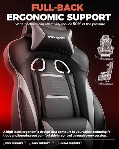 GTPLAYER Gaming Chair for Adults, Big and Tall 350LBS Heavy Duty Office Chair, Ergonomic High Back Lumbar Support and Recliner for Back Pain Relief, Sky Gray