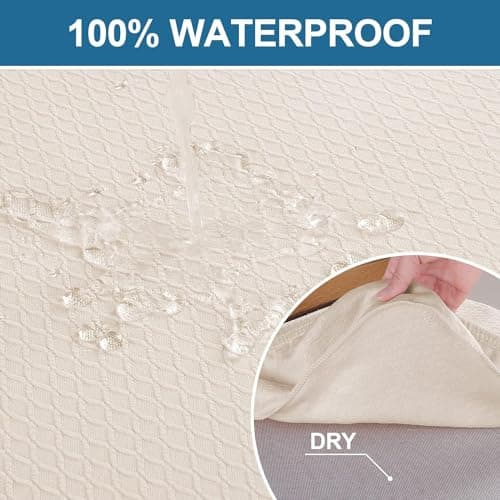 Smiry Waterproof Seat Covers for Dining Room Chairs Set of 4, Stretch Jacquard Removable Washable Chair Seat Slipcovers Protector, No Rear Covers, Beige