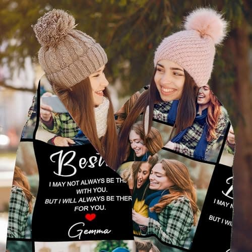 Personalized Picture Blanket And Throw, Best Friend Christmas Birthday Gifts For Women, Long Distance Friendship Bestie Gifts Best Friend Custom Blanket With Picture Name, Customized Photo Blanket B0FV82VXVF