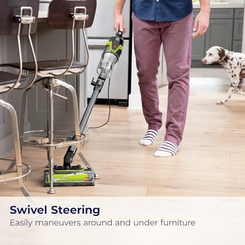 Bissell PowerGlide Slim Corded Vacuum, Powerful Pet Hair Pickup on Carpet & Hard Floors, Lightweight Swivel Steering, 3-in-1 Capabilities with Dusting & Crevice Tool, XL Tank, 3070, Black & Green