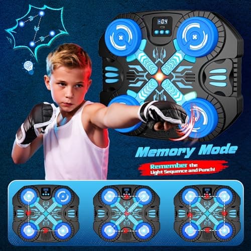 Boxing Machine with Music for Kids Sports Toy-3 Game Modes & 14 Levels, 4 5 6 7 8 9 10 Year Old Boy Girl Christmas Toys Birthday Gifts, Wall Mounted Bluetooth Punching Target with Scoring & Gloves