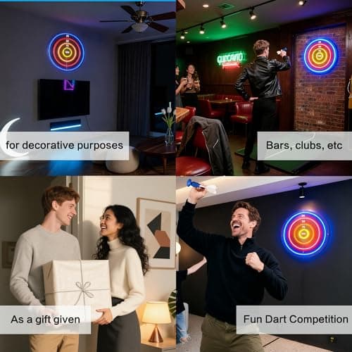 BITILLUM Dartboard Neon Sign for Wall Decor - Stylish LED Light & Playable Dartboard Combo with 10 Suction Cup Darts for Game Rooms, Bars, Man Caves, Home Theaters