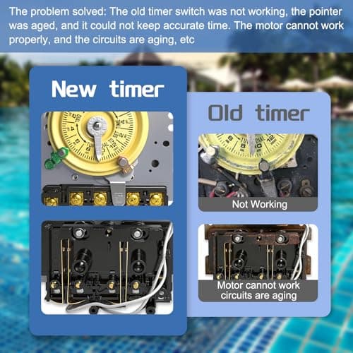T104 Mechanical Timer Switch, 208–277 VAC 40 Amp,Pool Pump Switch, 24 Hour 12 ON/Off for Pump, Heavy Duty Pool Timers Outdoor, Timer for Lights HVAC Systems, 5 Years Warranty