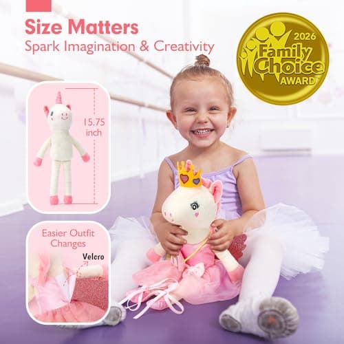 Ballet Dress up Doll with Plush Bag, 4 Year Old Girl Birthday Gifts 5 Year Old Kids Present, Airplane Travel Soft Plush Unicorns Toys for Girls Age 4-6, Ballerina Doll Stuffed Animal Girl Toy 4-5 B0DJQQY2YM