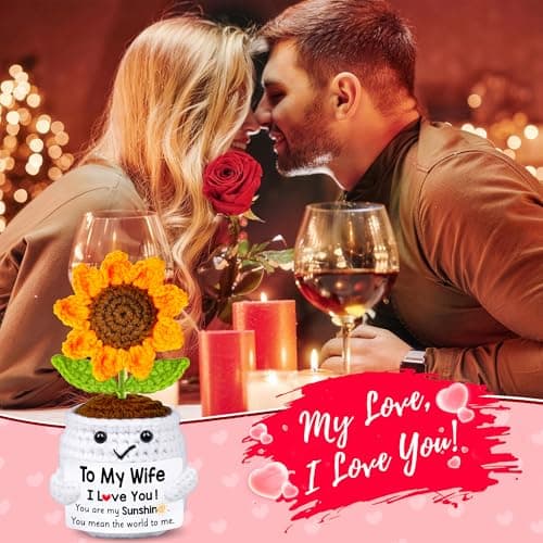 Gifts for Wife Her from Husband, To My Wife Handmade Crochet Mini Sunflower Doll, Valentines Anniversary Wedding Birthday Romantic Gifts for Women Her, Mothers Day I Love You Cute Sweet Gift for Wifey B0FBGBBDMK
