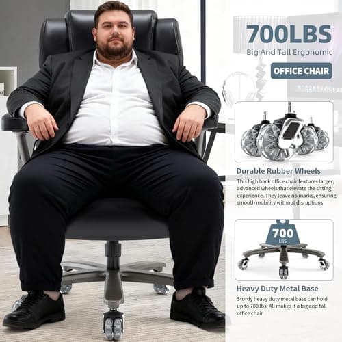 Big and Tall Office Chair 700lbs- Large High Back Executive Computer Desk Chair with 3D Flip-Up Arms, Adjustable Lumbar Support, Extra Wide Plus Size Seat, Heavy Duty Metal Base & Quiet Rubber Wheels