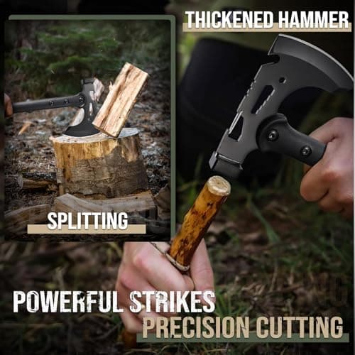Freelander Camping Axe with Sheath, Sharp Tactical Hatchet Axe with Clip and Bottle Opener, Multi-Functional Hammer Tactical Tomahawk, Survival Tomahawk Axe for Camping (Black, 15 Inch)