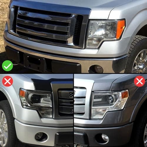 AmeriLite for 2009-2014 Ford F150 Truck LED Bar Square Projector Halogen Black Headlights Set High/Low Beam Bulb Included - Driver and Passenger Side