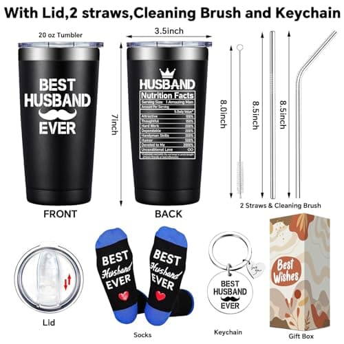 Husband Christmas Gift Ideas - Anniversary, Valentines Day, Fathers Day, Birthday Gifts for Husband, Hubby from Wife Grifarny Gifts for Husband from Wife - Best Husband Ever Gift Tumbler 20 oz B0DBV286MY