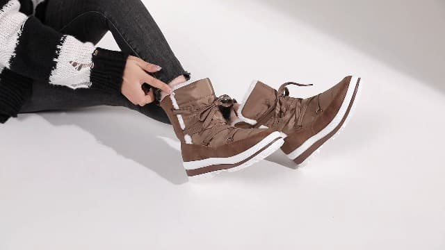 Rominz Women's Winter Snow Boots - Waterproof Black Fur Lined Warm Mid Calf Non-Slip Ankle Boots - White Lace-Up Platform