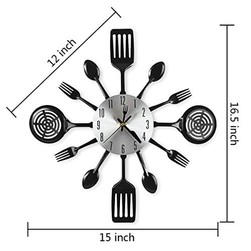 CIGERA 16 Inch Cutlery Kitchen Wall Clocks with Fork and Spoon Dial, Silent Clock Movement and Battery Operated, Great Wall Decor and Housewarming Gifts