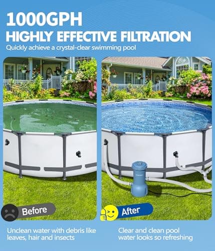 KimFilter Pro Series 1000 GPH Above Ground Pool Filter Pump, Powerful Pool Cartridge Filter Pump, Water Circulation and Filtration System -Improved Water Clean & Clarity, Pools Pumps Above Ground-Gray