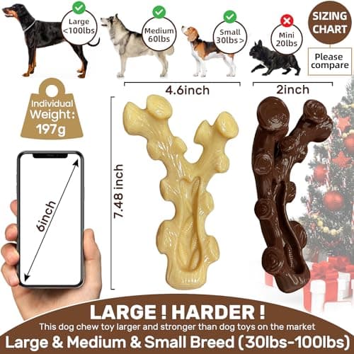 2 Pack Dog Chew Toys for Aggressive Chewers,Boredom and Stimulating Best Dog Toys for Medium/Large Breed,Tough Almost Indestructible Dog Bones for Teeth Cleaning and Training