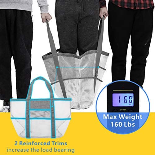 F-color Mesh Beach Bag Family - Large Tote Bag 9 Pockets for Swim Pool Toys Cruise Beach Vacation Essentials