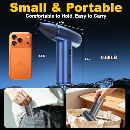 Metal Electric Compressed Air Duster, 300000RPM Brushless Motor with Stepless Speed, Rechargeable Cordless Mini Blower for Computer Keyboard Cleaning, Car Detailing, House and Outdoor Use(Black)