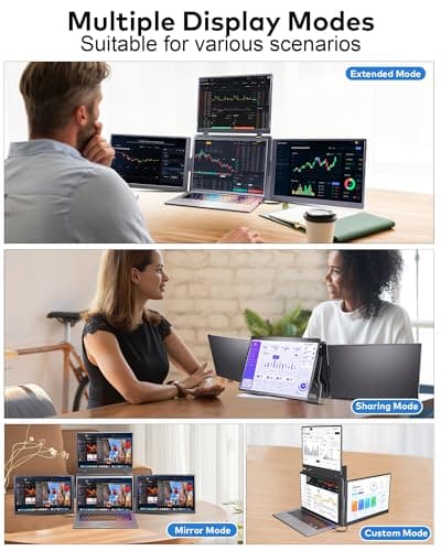 16" Triple Screen Portable Monitor for Laptop, FHD 1200P Laptop Screen Extender, 1 Cable for 3 Screens Quad Monitor, Extra Travel Computer Monitor for 12-18.5" Laptop, Fit for Win and Mac-S788 Pro