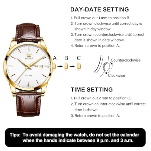 QBAIZI Men's Casual Leather Watch, Easy to Read Three-Hand Analog Stainless Steel Watches for Men, Minimalist Day Date Waterproof Luminous Mens Quartz Wristwatch