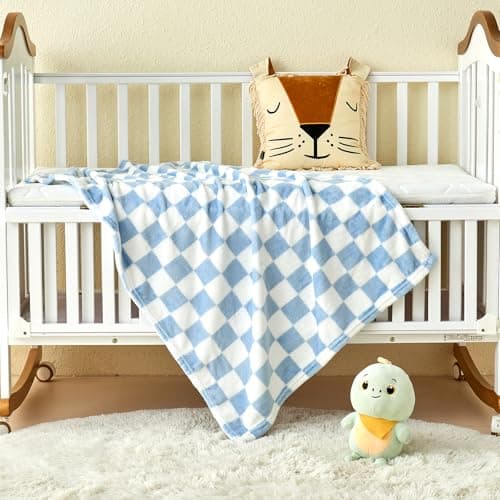 Yurhap Checkered Baby Blanket Fleece Baby Blankets for Boys, Ultra Soft Cozy Fluffy Infant Toddler Newborn Receiving Blankets for Crib Stroller, 30''x40'', Blue B0DBHD9QV1