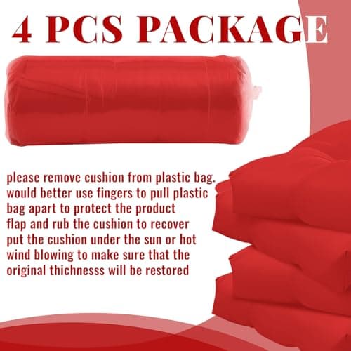 Geelin 4 Pcs Outdoor Patio Chair Cushion Thick High Back Adirondack Chair Cushion Tufted Weather & Fade Resistant Anti-Slip Outside Rocking Chairs Pads with Ties, 44 x 19 x 4 Inch (Red)