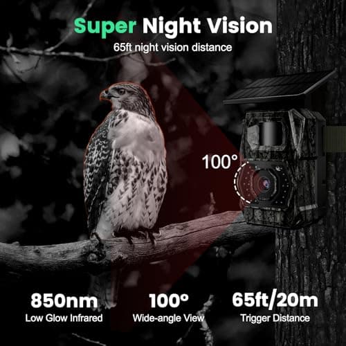 MAXDONE Solar Trail Camera WiFi Bluetooth - 48MP 30fps Game Camera with 5200mAh Rechargeable Battery, 0.1s Trigger Speed Motion Activated Trail Cam IP66 with 32GB TF Card for Wildlife Monitoring