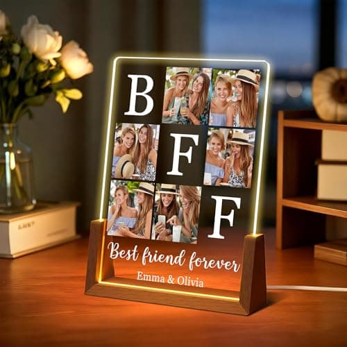 Customized Besties Friendship Gifts for Women Men, Personalized Best Friend Christmas Birthday Gifts for BFF Sister Him Her Custom Photo Frame, Personalized Best Friend Picture Frame Night Light B0FZKR66Y7