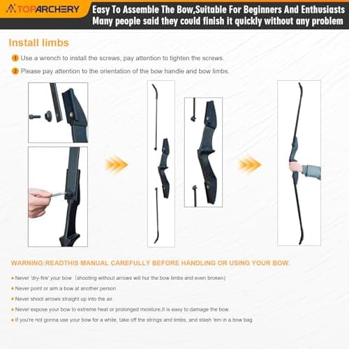 TOPARCHERY Archery 57" Takedown Youth Recurve Bow Hunting Black Long Bow for Beginner Teenagers Right Left Hand Black - Draw Weight 20lbs 30lbs 40lbs