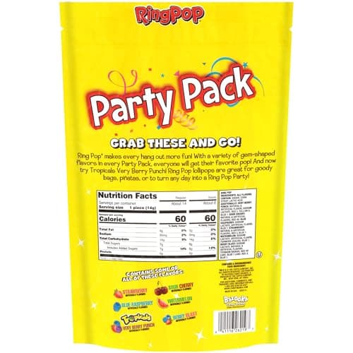 Ring Pop Candy, Christmas Lollipops, 20 Ct Party Favors in Assorted Fruity Flavors - Full Size, Bulk Variety Pack, Individually Wrapped Hard Candy For Stocking Stuffers, Holiday Gifts