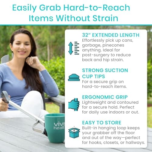 Heavy Duty for Seniors - Trash, Sticks, Litter Picker Upper - Extra Long Reach Handle & Handy Extension Arm Claw Vive Suction Cup Grabber Reacher 32" - Elderly Grab It Reaching Pickup Tool B00O47ILVA