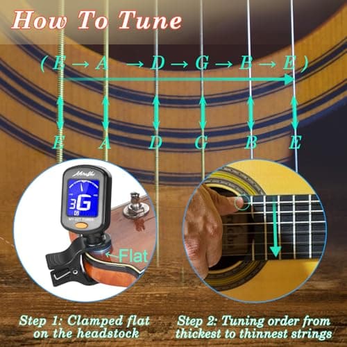 MOREYES Guitar Picks Capo Guitar Tuner Clip on for Acoustic Ukelele Bass Classical Guitar