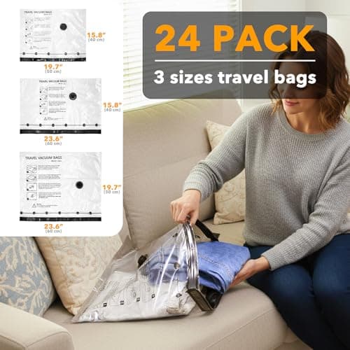 SpaceAid Travel Vacuum Bags for Luggage with Electric Pump, 24 Pack Vacuum Seal Bags for Clothing Travel, Space Saver Compression Bag for Backpack and Suitcase