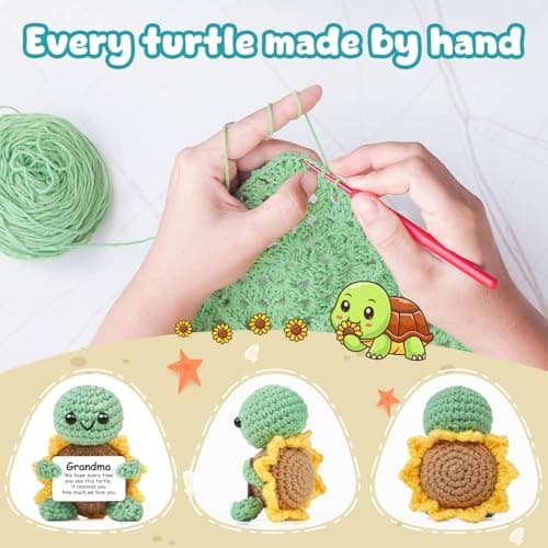 Gifts for Grandma, Grandma Birthday Gift, Positive Handmade Crochet Sunflower Turtle Decor, Grandma Gifts from Grandkids, Thanksgiving Christmas Easter Present - 2.8x2x2.9 inches