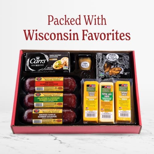 Wisconsin Cheese Company - Ultimate Cheese & Meat Holiday Gift Box - Smoked Summer Sausages, 100% Wisconsin Cheese, Crackers, Pretzels & Mustard | Perfect for Parties, Charcuterie Boards, and Holiday Gifts