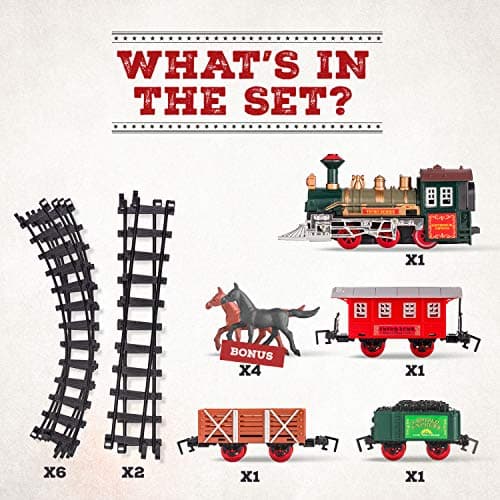 Electric Train Set for Kids Ages 4-8 | Train Set for Kids Ages 4-8 | Battery Powered Trains Sets with Lights & Sounds, Steam Locomotive Engine, Horses & Tracks - Classic Railway Toy Gift