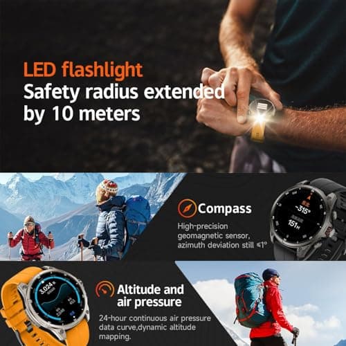 afoloery GPS Running Watch and Outdoor Smartwatch, AMOLED Display, Built-in LED Flashlight,Multisport GPS Smartwatch,5ATM Waterproof,Fitness Tracker up to 15 Days of Battery