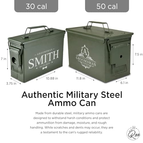 On The Rox Personalized Groomsmen Ammo Box For Men - Custom Groomsmen Ammo Can Gift Set - Authentic Grade 1 Military Ammo Box Gift For Dad - Personalized Wedding Favors - Custom Gift B0CWLPHL32