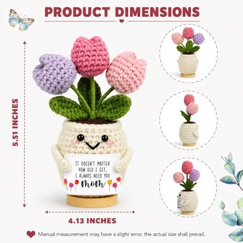Handmade Positive Tulip Flower Crochet Teacher Appreciation Gifts-Delicate Crochet Flowers Doll, Inspirational Gift Knitted Potted Flowers Desk Decor, Thank You for Women, End of Year Teacher Gifts B0H2WDH3M5