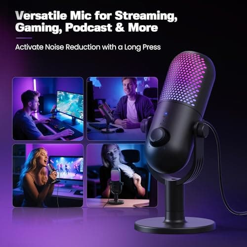 USB Microphone for PC Gaming: Condenser Microphone RGB for Gamer with Stand Mic - Recording Mic for Computer&Laptop with Qiuck Mute - Desk Podcast Mic for Podcast & Singing & Streaming & Youtube Black