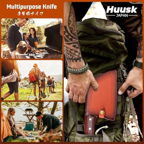Heavy Duty Serbian Chef Knife for Meat & Bone Cutting, Full Tang Ergonomic Wood Handle, BBQ Camping Gift for Men & Dad Huusk Meat Cleaver Knife with Sheath, Hand Forged Chopping Butcher Knives B0BCVZGPVM