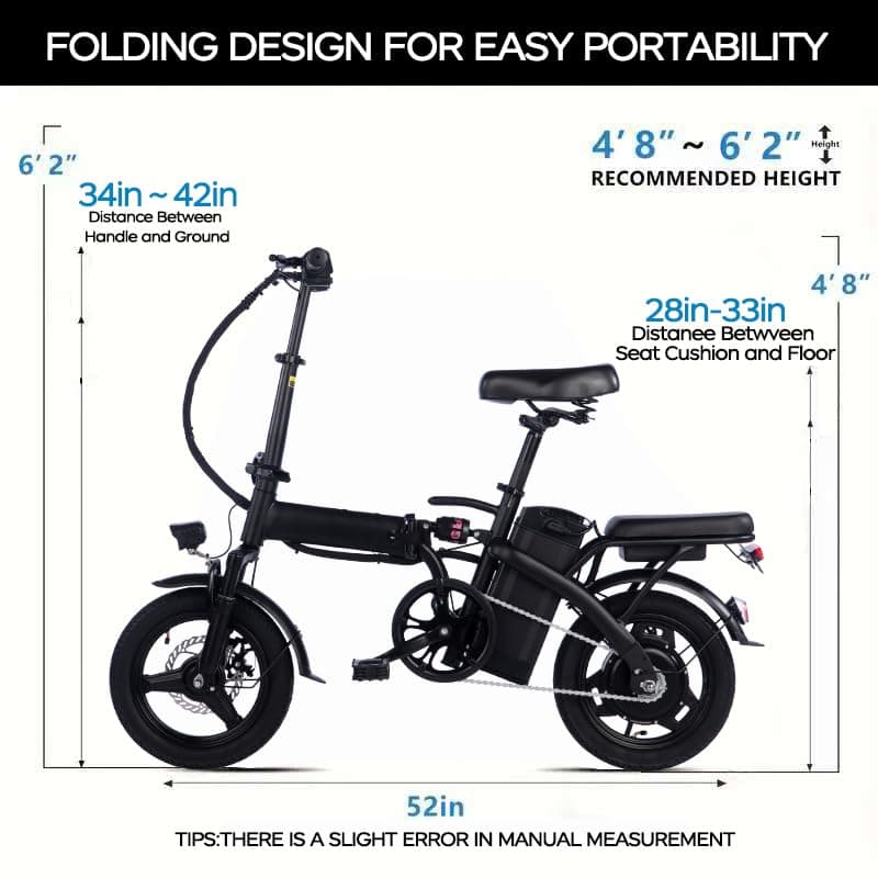 14-inch Folding Electric Bicycle, 330 Pound Load-bearing Capacity, 20 Mph, 18-28mile Range, 48V Lithium Battery, Front Headlight & Disc Brake, Alloy Steel Frame, City Commuting, Sturdy Structure,