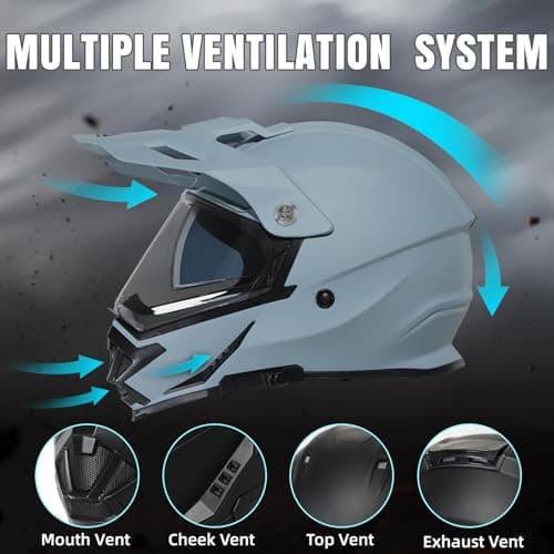 TRIANGLE Dual Sport Motorcycle Helmet Dirt Bike Helmets ATV Full Face Helmet for Adults Men with Internal Sunshield DOT Approved