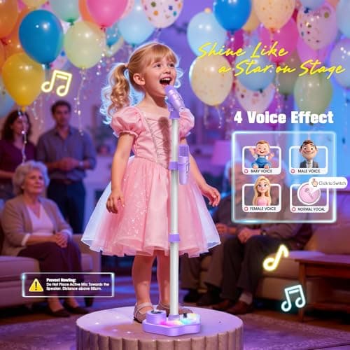 Stand Karaoke Machine for Kids, Christmas Singing Toys Gifts for 3 4 5 6 7 8 Year Old Girls Boys, Rechargeable Kid Microphone Bluetooth Speaker with 2 Mic for Girl Age 4-6 Toddler Birthday Party Toy B0G6LBYTJ2