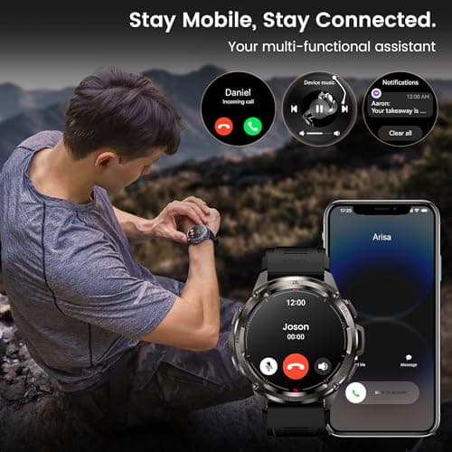 AMAZTIM GPS Smart Watch for Men, 6 Satellite Positioning, Compass, Stainless Steel Body, 50M Waterproof, 470mAh Extra-Large Battery, Answer/Make Call, 1.43" AMOLED Screen, Compatible for Android iOS