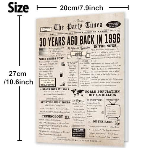 Jumbo 10.6 x 7.9 Inch 30 Bday Cards for Husband Wife Daughter Son, Retro 30 Year Old Gift Ideas for Family Celebration Huameigf Funny 30th Birthday Card Gifts Decorations for Women Men Him Her B0CKYF1DH8