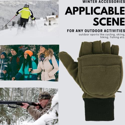 Flammi Men's Convertible Gloves, 3M Thinsulate Thermal Polar Fleece Mittens with Flip-Thumb for Hunting, Hiking, Fishing