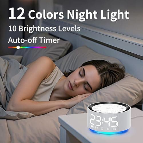 Sound Machine White Brown Noise Machine with 30 Sleeping Sounds for Baby Kids Adults Night Light Bedroom Alarm Clock 2 Alarms Backup Battery 32-Level Vol 15 Wake up Sounds for Mild Heavy Sleeper
